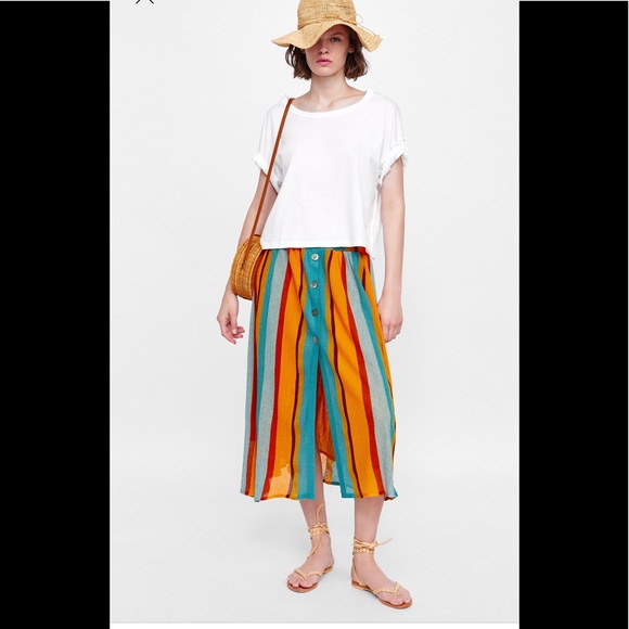 Zara Striped Skirt With Buttons - Picture 1 of 6